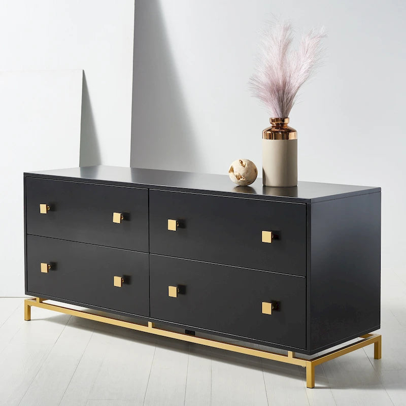 Commode 4 tiroirs pour chambre à coucher, style couture, cadre en bois massif, finition élégante