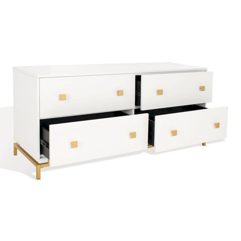 Commode 4 tiroirs pour chambre à coucher, style couture, cadre en bois massif, finition élégante