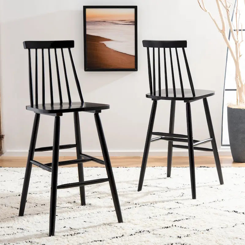 Tabouret de bar de ferme à broche de 30 pouces, ensemble de 2 | Bois d'hévéa | Dossier ouvert | Finition claire