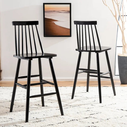Tabouret de bar de ferme à broche de 30 pouces, ensemble de 2 | Bois d'hévéa | Dossier ouvert | Finition claire