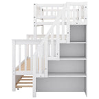 Lit superposé jumeau sur grand avec lit gigogne et escalier, gris