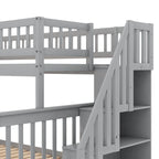 Lit superposé jumeau sur grand avec lit gigogne et escalier, gris