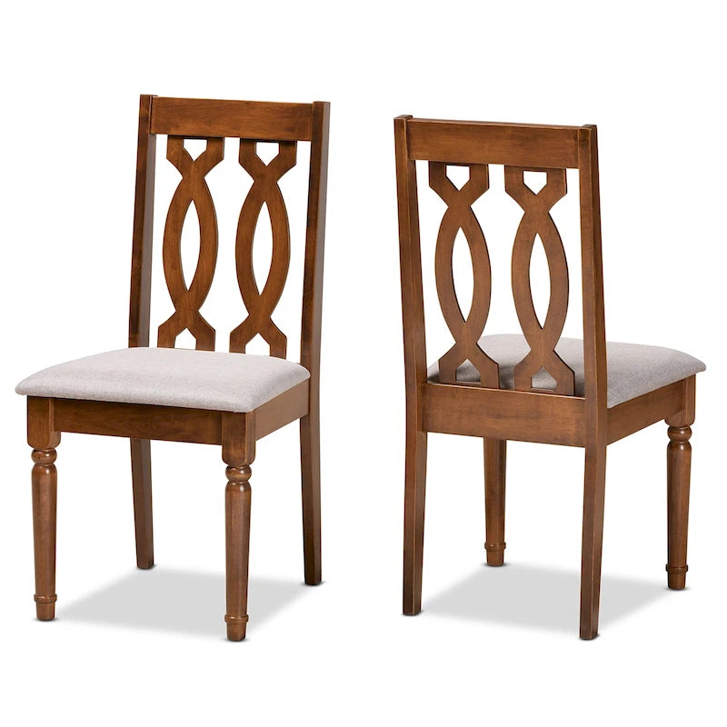 Lot de 2 chaises de salle à manger modernes, bois d'hévéa massif, finition noyer, tissu polyester