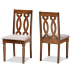 Lot de 2 chaises de salle à manger modernes, bois d'hévéa massif, finition noyer, tissu polyester