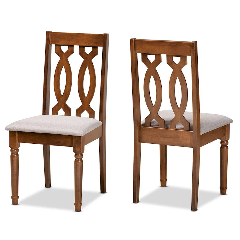 Lot de 2 chaises de salle à manger modernes, bois d'hévéa massif, finition noyer, tissu polyester