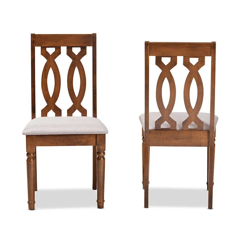 Lot de 2 chaises de salle à manger modernes, bois d'hévéa massif, finition noyer, tissu polyester