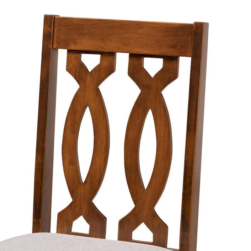 Lot de 2 chaises de salle à manger modernes, bois d'hévéa massif, finition noyer, tissu polyester