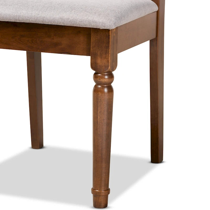 Lot de 2 chaises de salle à manger modernes, bois d'hévéa massif, finition noyer, tissu polyester