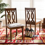 Lot de 2 chaises de salle à manger modernes, bois d'hévéa massif, finition noyer, tissu polyester