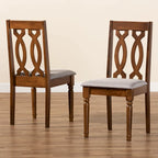 Lot de 2 chaises de salle à manger modernes, bois d'hévéa massif, finition noyer, tissu polyester
