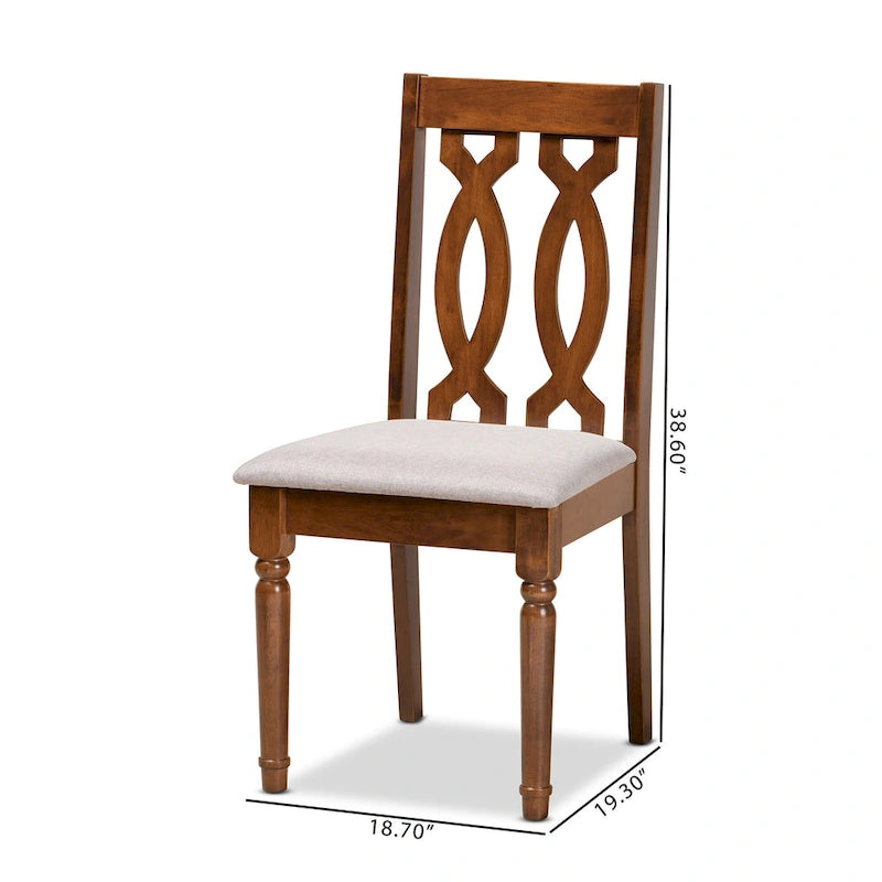 Lot de 2 chaises de salle à manger modernes, bois d'hévéa massif, finition noyer, tissu polyester