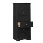 Commode haute à 6 tiroirs, Stratifié noir, Poignées en nickel brossé, 134 cm H