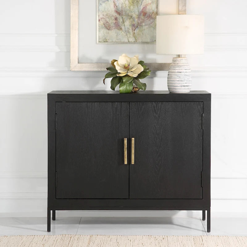 Meuble de rangement 2 portes Chêne foncé, 40.25"L x 32.5"H x 11.625"P, Style moderne