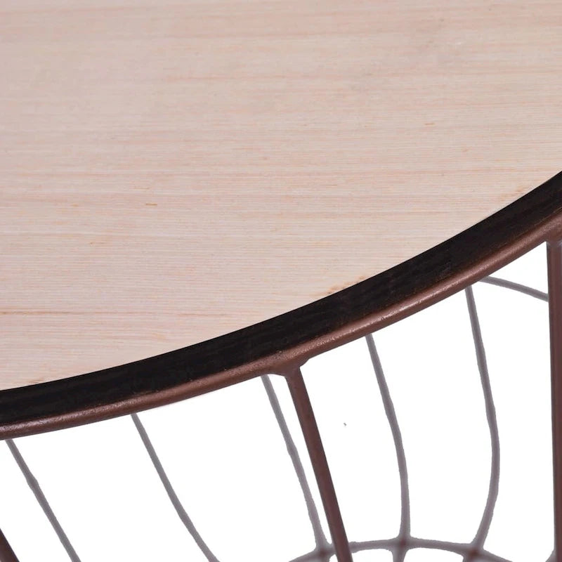 Table basse ronde en MDF, motif panier, finition cuivre, diamètre 39,6 cm