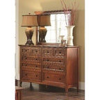Ensemble chambre Queen 7 pièces, Acajou massif, fini Cerisier, Lit + Commode + Armoire