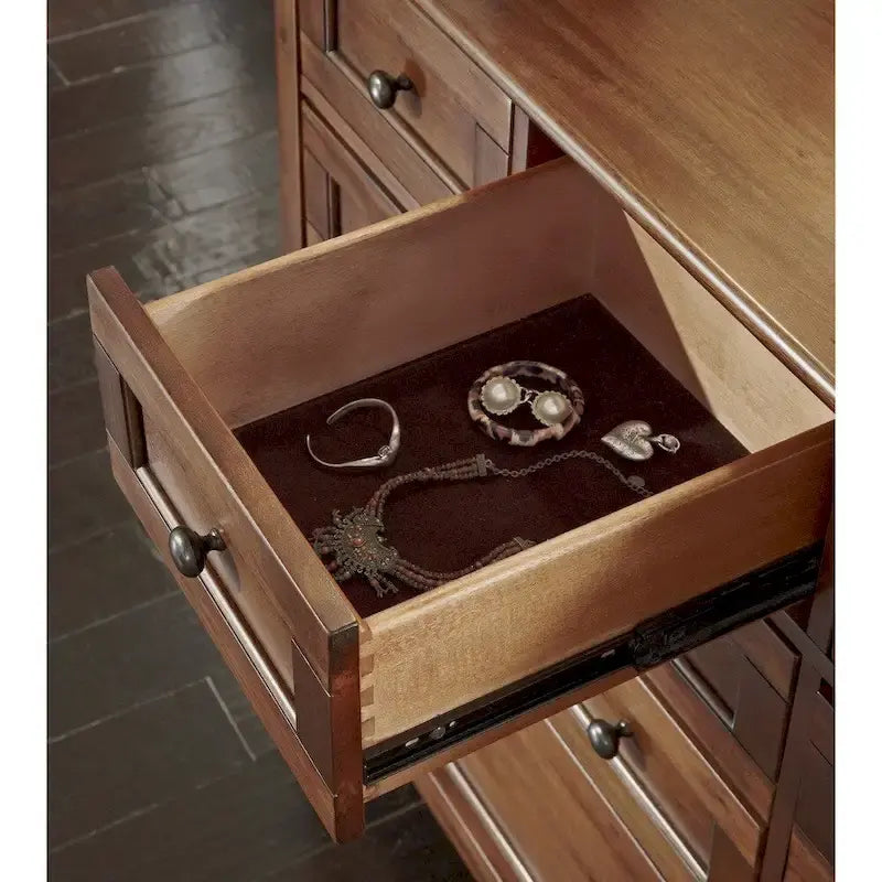 Ensemble chambre Queen 7 pièces, Acajou massif, fini Cerisier, Lit + Commode + Armoire