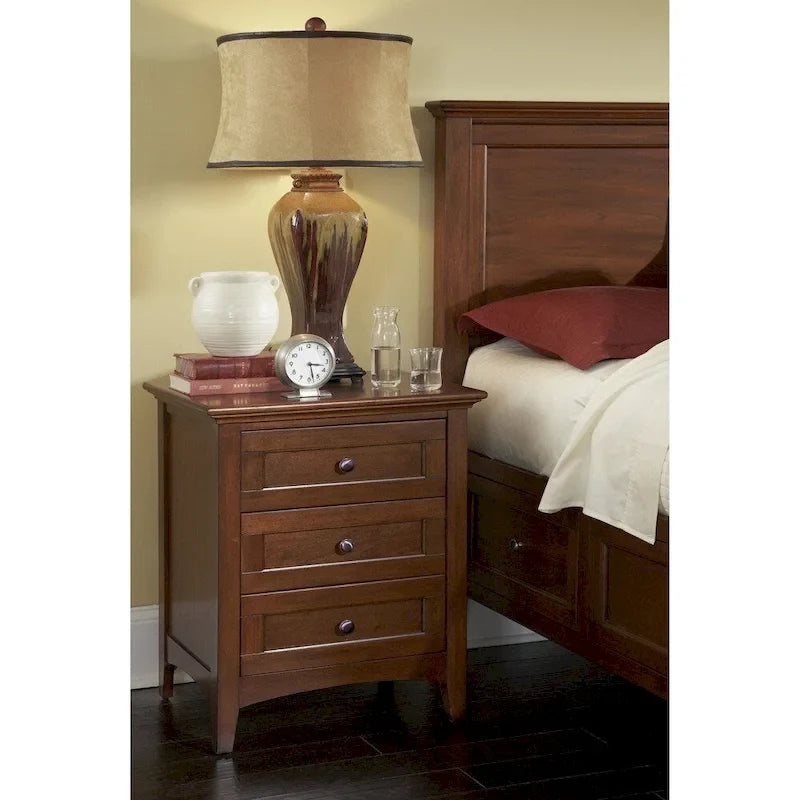 Ensemble chambre Queen 7 pièces, Acajou massif, fini Cerisier, Lit + Commode + Armoire