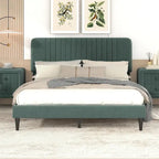 Lit plateforme tapissé Queen Size, pas besoin de sommier tapissier, tissu velours