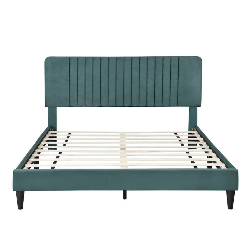 Lit plateforme tapissé Queen Size, pas besoin de sommier tapissier, tissu velours