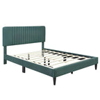 Lit plateforme tapissé Queen Size, pas besoin de sommier tapissier, tissu velours