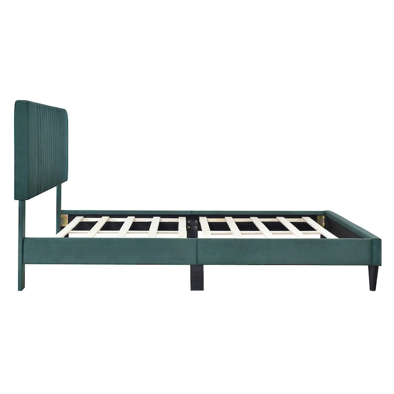 Lit plateforme tapissé Queen Size, pas besoin de sommier tapissier, tissu velours