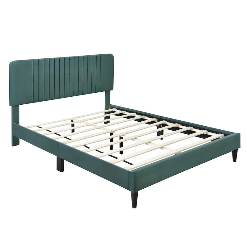 Lit plateforme tapissé Queen Size, pas besoin de sommier tapissier, tissu velours