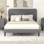 Lit plateforme tapissé Queen Size, pas besoin de sommier tapissier, tissu velours