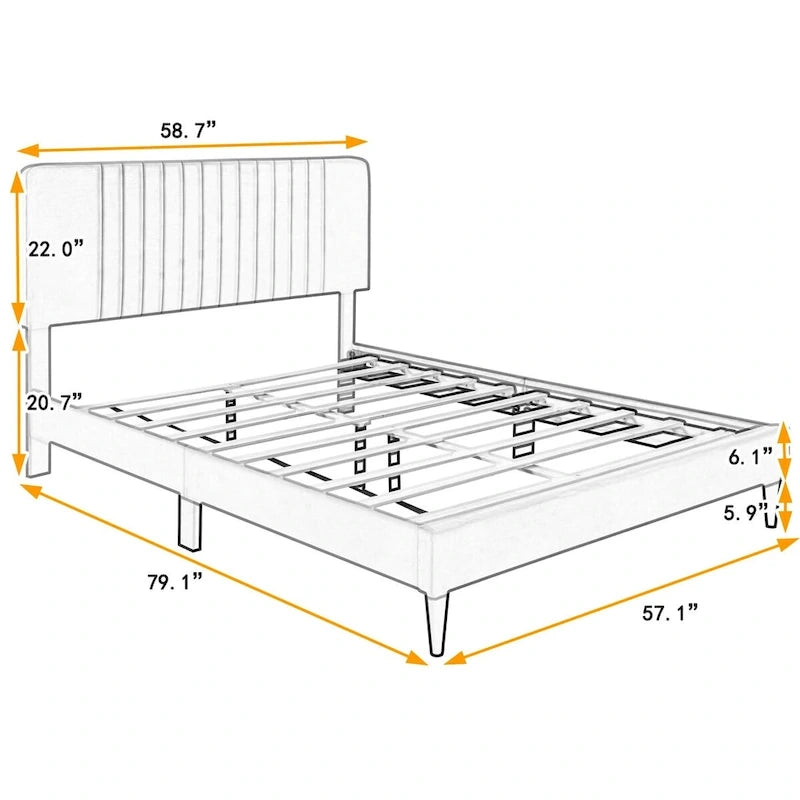 Lit plateforme tapissé Queen Size, pas besoin de sommier tapissier, tissu velours