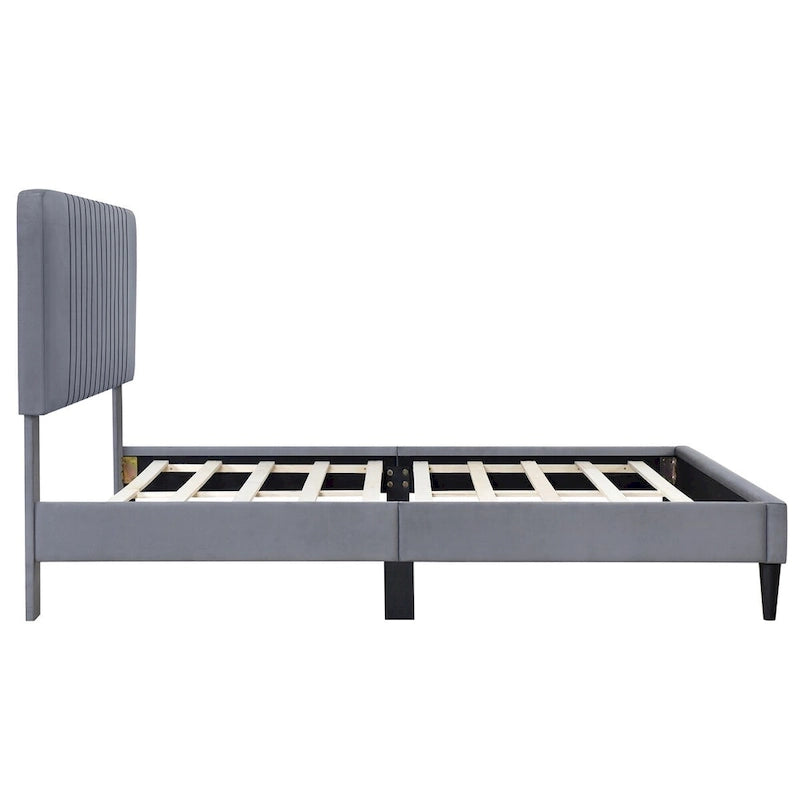 Lit plateforme tapissé Queen Size, pas besoin de sommier tapissier, tissu velours