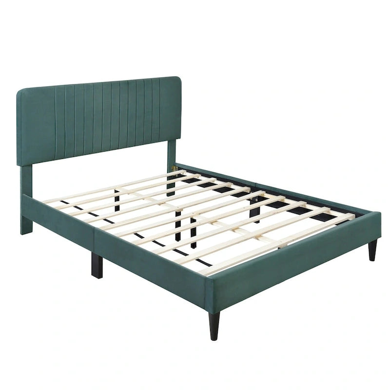 Lit plateforme tapissé Queen Size, pas besoin de sommier tapissier, tissu velours
