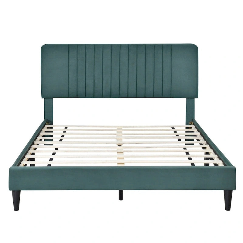 Lit plateforme tapissé Queen Size, pas besoin de sommier tapissier, tissu velours