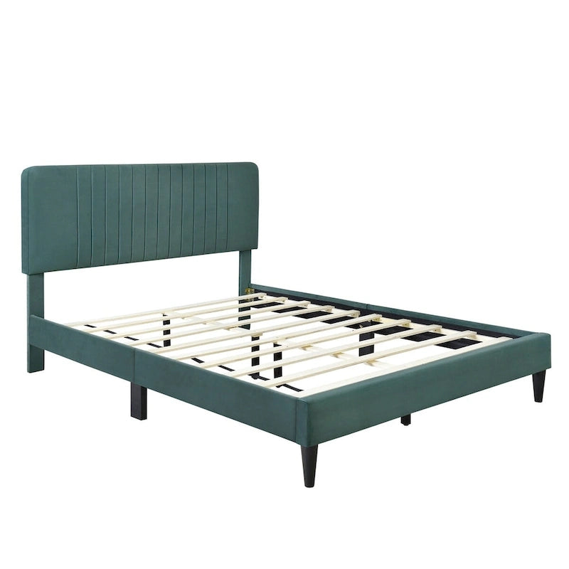 Lit plateforme tapissé Queen Size, pas besoin de sommier tapissier, tissu velours