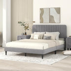 Lit plateforme tapissé Queen Size, pas besoin de sommier tapissier, tissu velours