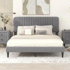 Lit plateforme tapissé Queen Size, pas besoin de sommier tapissier, tissu velours