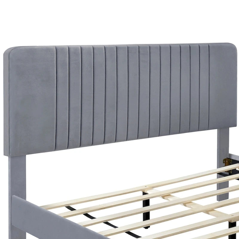 Lit plateforme tapissé Queen Size, pas besoin de sommier tapissier, tissu velours