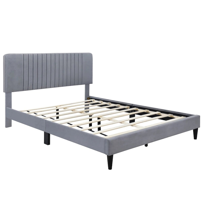 Lit plateforme tapissé Queen Size, pas besoin de sommier tapissier, tissu velours