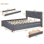 Lit plateforme en lin Queen Size avec lit gigogne double et tiroirs