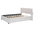 Lit plateforme en lin Queen Size avec lit gigogne double et tiroirs