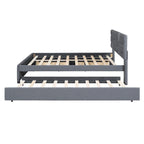 Lit plateforme en lin Queen Size avec lit gigogne double et tiroirs