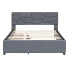 Lit plateforme en lin Queen Size avec lit gigogne double et tiroirs