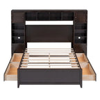 Lit double en bois avec armoire et étagère tout-en-un