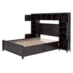 Lit double en bois avec armoire et étagère tout-en-un