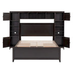 Lit double en bois avec armoire et étagère tout-en-un