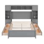 Lit double en bois avec armoire et étagère tout-en-un