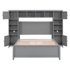 Lit double en bois avec armoire et étagère tout-en-un