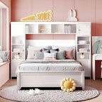 Lit double en bois avec armoire et étagère tout-en-un