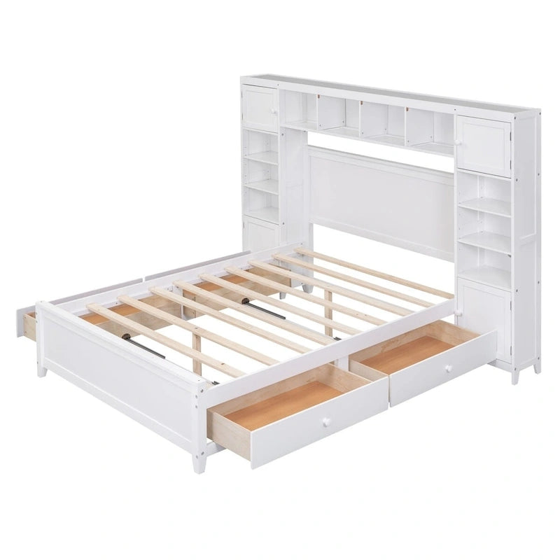 Lit double en bois avec armoire et étagère tout-en-un