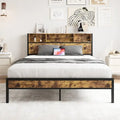 Cadre de lit Queen Size avec tête de lit de rangement, plateforme de lit en métal avec station de recharge, rangement bibliothèque, aucun sommier tapissier requis