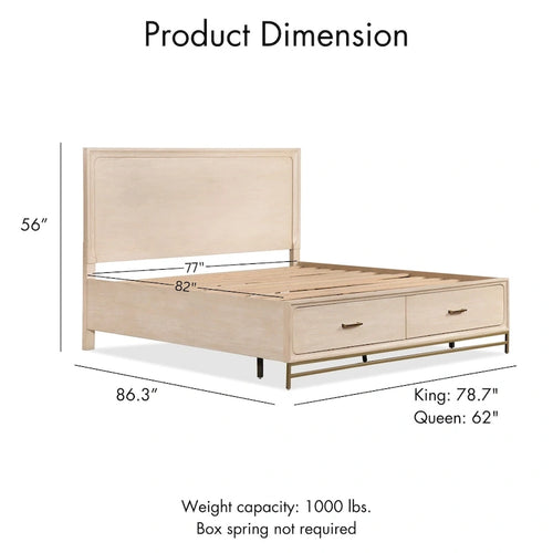 Ensemble de chambre 3 pièces en bois massif, finition chêne, lit plateforme + 2 tables de chevet, 1000 lb
