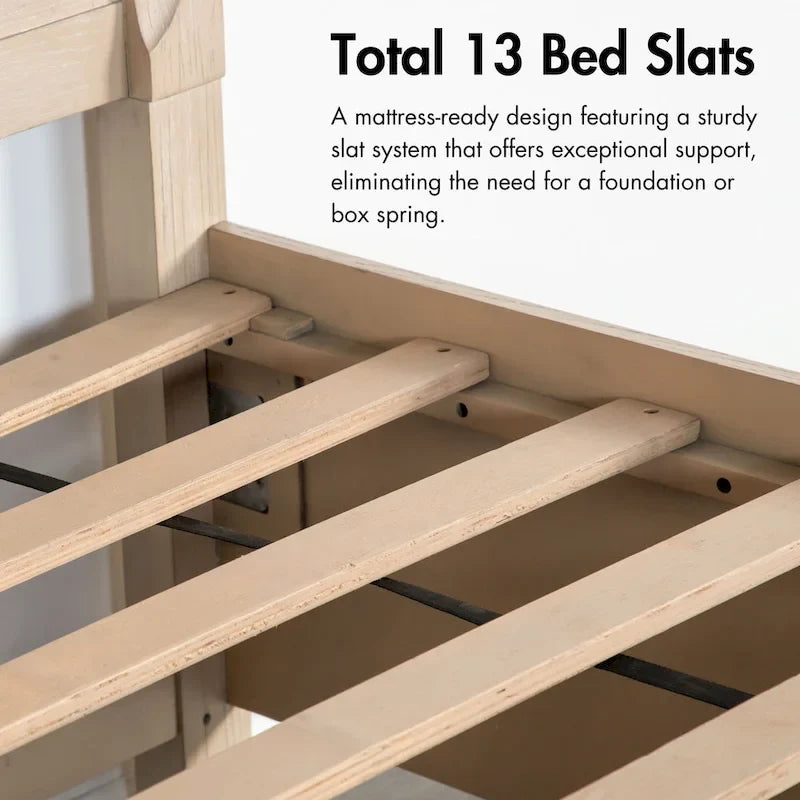 Ensemble de chambre 3 pièces en bois massif, finition chêne, lit plateforme + 2 tables de chevet, 1000 lb
